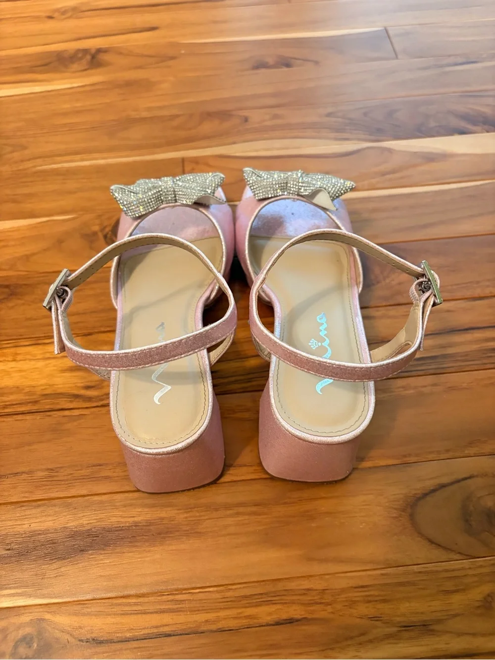 Nina Pink Glitter Bow Block Heel Sandals